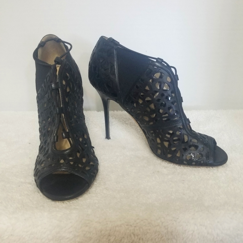 Jimmy Choo Tactic Napa Laser Cut Lace-Up Booties Size 39 1/2